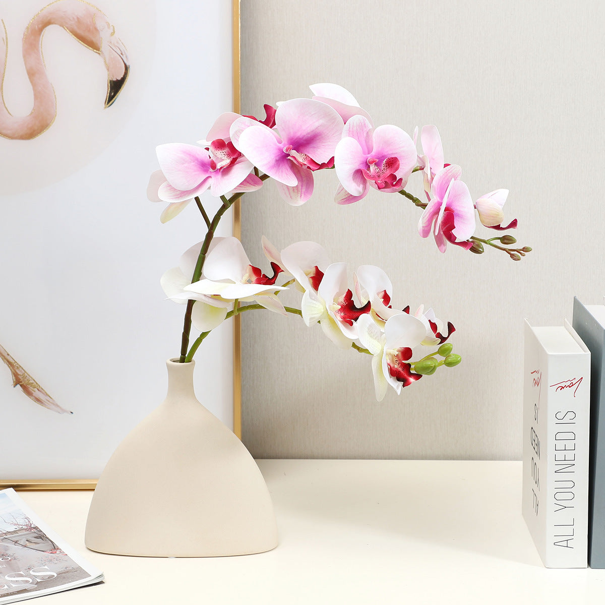 Realistic 3D Printed 7-Head Phalaenopsis Orchid Artificial Flowers – Stunning Home and Living Room Decor with Elegant Potted Arrangement