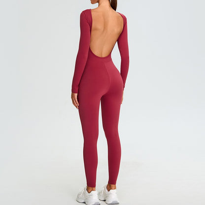 Women s Long Sleeve Yoga Bodysuit with U Shape Back Quick Dry Sportswear for Fall Winter Fitness Running and Gym Workouts