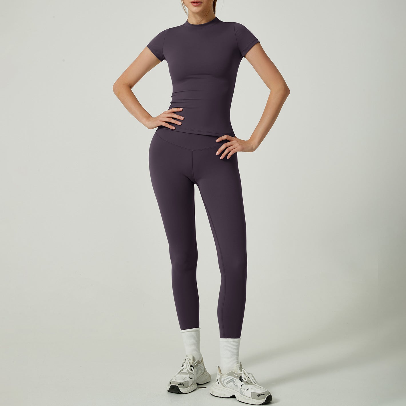 Elevate Your Workout with Our Women's Short Sleeve Yoga Set Two Piece Yoga Outfit with High End Comfort and Performance