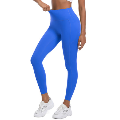 Seamless High Stretch Double Sided Nylon Solid Color Pocket Leggings for Women for Running Gym Yoga and Everyday Wear