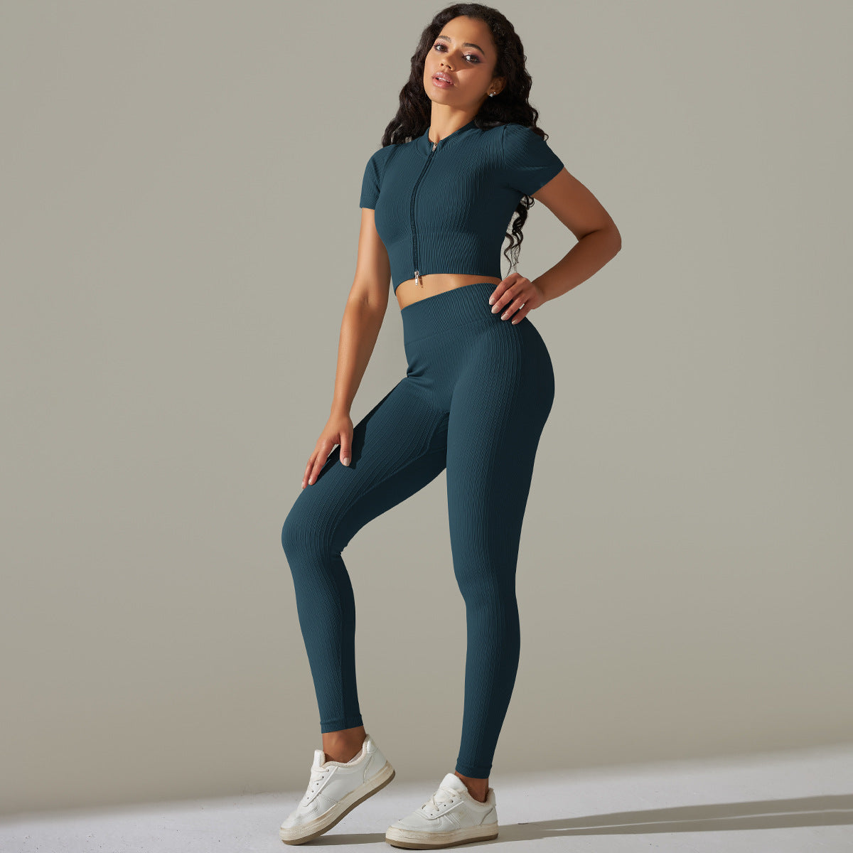 Seamless Knitted High Waisted Peach Butt Yoga Pants Set for Running Fitness and Yoga Featuring Short Sleeve Top and Comfortable 7 8 Length Leggings