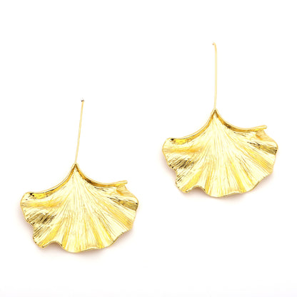 Exquisite Oversized Ginkgo Leaf Alloy Earrings - Minimalist Creative Design with Stylish Metallic Finish for a Unique Fashion Statement