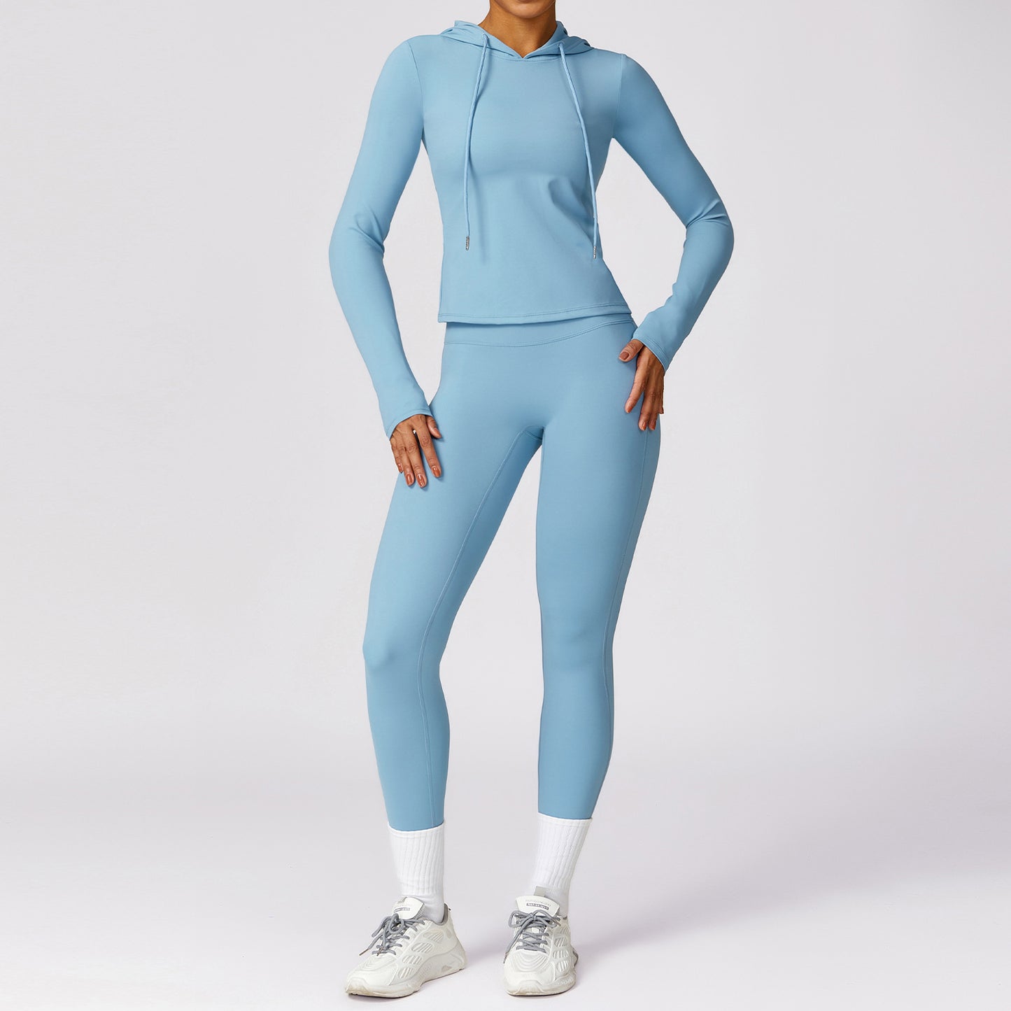 Women's Quick Dry Long Sleeve Yoga Set for Winter Outdoor Running and Fitness Model 8579