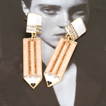 Trendy Back-to-School Creative Colorful Alloy Diamond-Encrusted Drip Oil Pencil Earrings - Unique & Minimalist Design for School and Everyday Style