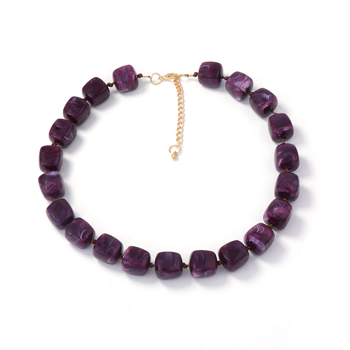 Stylish Minimalist Geometric Resin Beaded Square Necklace for Women - Elegant Choker-Style Chain for Effortless Everyday Chic