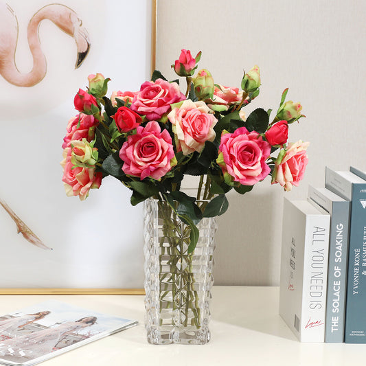 Luxurious Two-Head Rose Bouquet - Realistic Faux Flowers for Elegant Home and Hotel Decor in Living Room and Bedroom