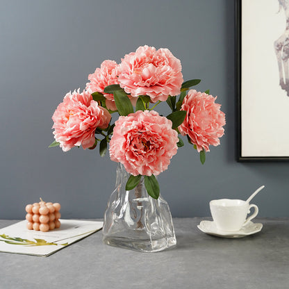 Elegant Peony Faux Flowers with Round Heads - Luxurious Hand-Tied Bouquet for Home Decor - Perfect for Office, Living Room, and Dining Table Decoration