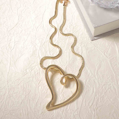 Sleek Minimalist Rope-Style Metal Chain Alloy Hollow Heart Pendant Necklace – Versatile Casual Fashion for Women