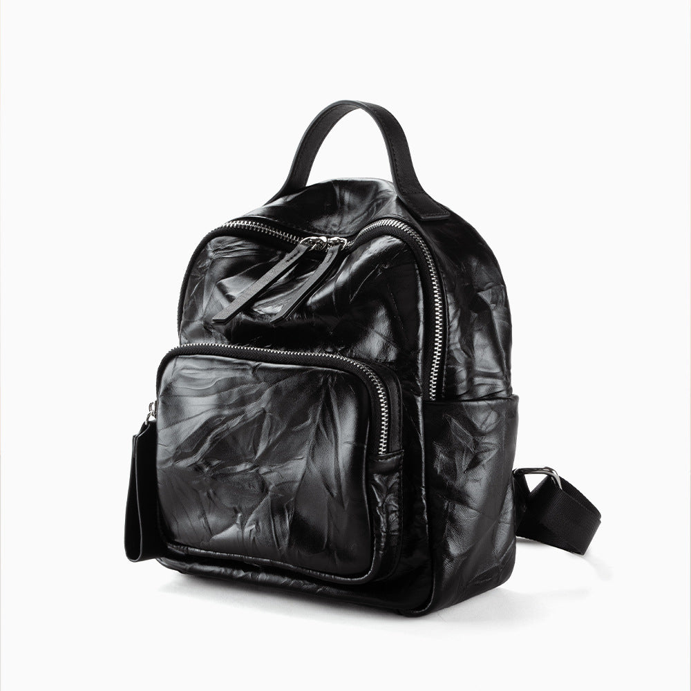 Genuine Grain Leather Folded Texture Double Shoulder Bag Versatile Commuter Tote with Handheld and Single Shoulder Options for Unique Personal Style