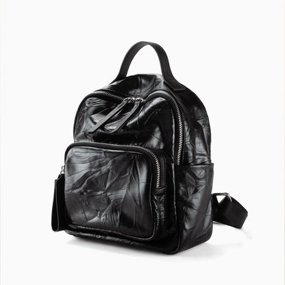 Genuine Grain Leather Folded Texture Double Shoulder Bag Versatile Commuter Tote with Handheld and Single Shoulder Options for Unique Personal Style