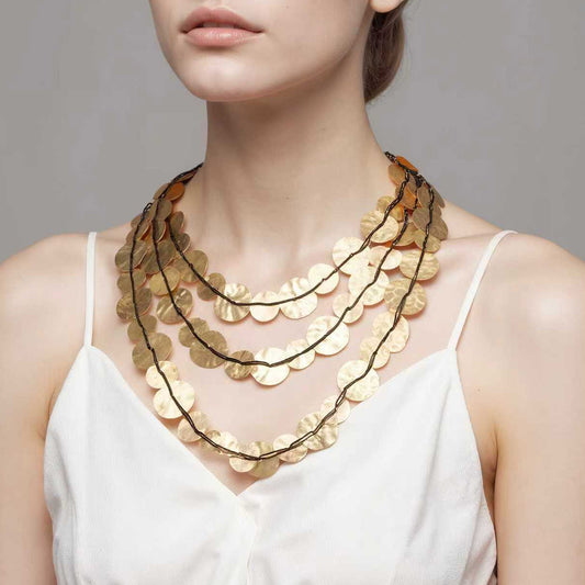 Vintage Minimalist Metal Geometric Circle Layered Necklace – Handmade Multi-Layered Bohemian Statement Jewelry for Women