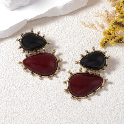 Baroque-Inspired Vintage Geometric Resin Gemstone Drop Earrings for Women - Perfect for Parties and Special Occasions