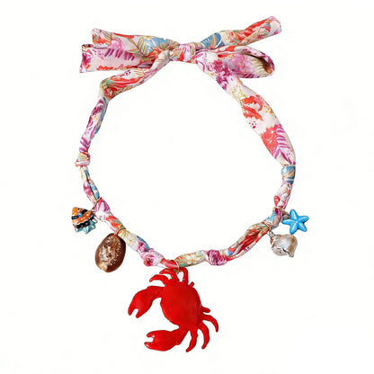 Charming Ocean-Inspired Alloy Drip Oil Crab and Conch Pendant Necklace with Colorful Braided Rope - Perfect for Casual Beach Vacation Style