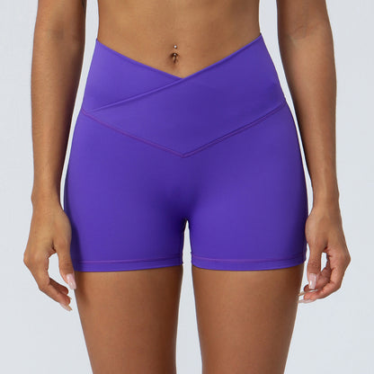 High Waisted Peach Butt Lifting Yoga Shorts Stretchy Cross Waist Fitness and Running Shorts for Comfort and Style