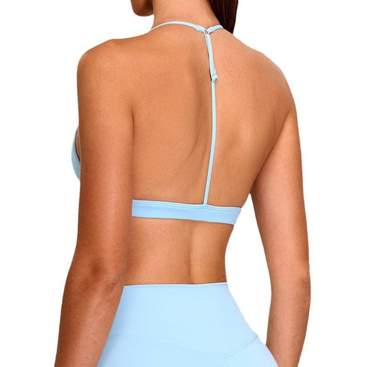 Women's T Back Sports Bra with Halter Neck and Beautiful Back Design Quick Dry Yoga Tank Top for High Performance Fitness