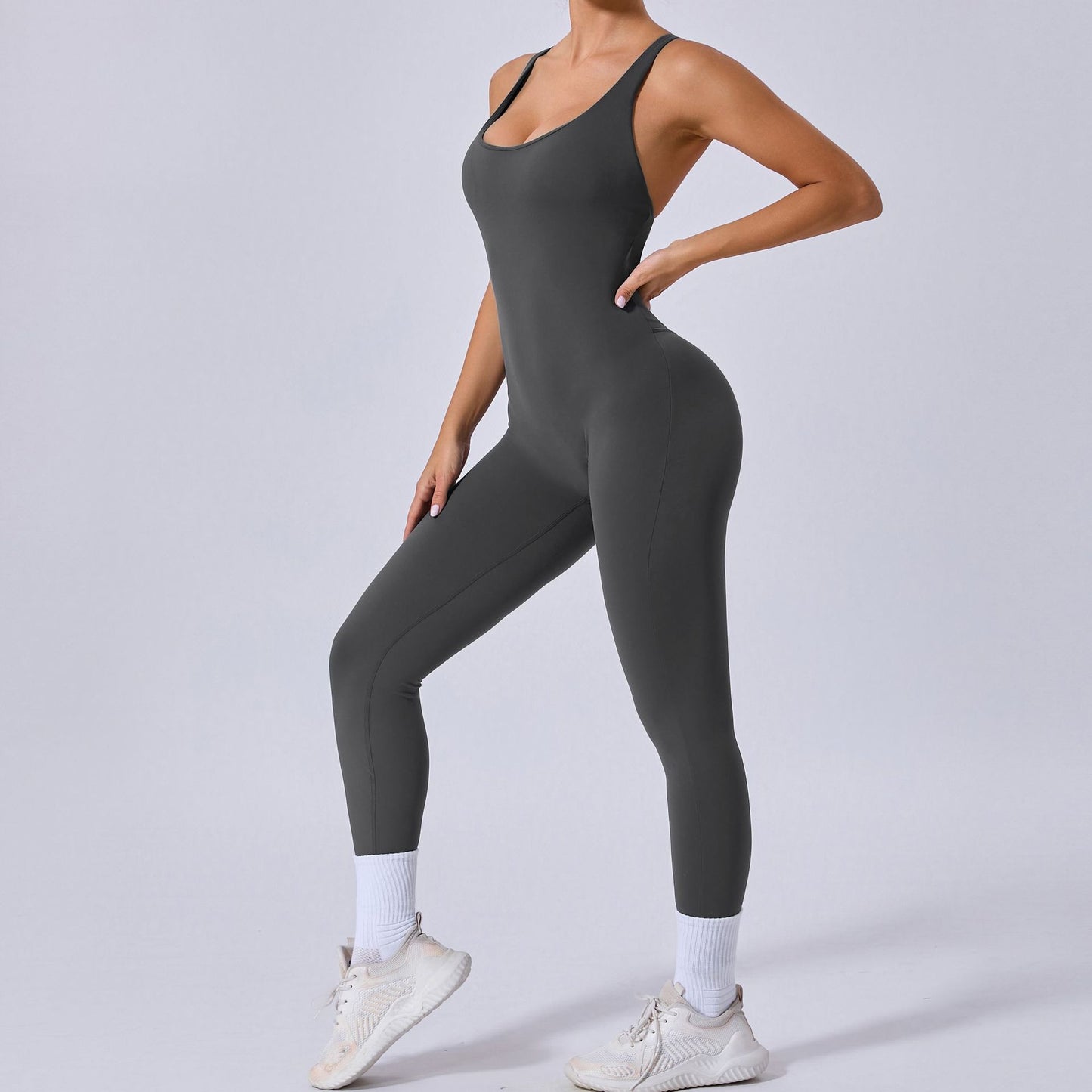 Adjustable Cross Back Sports Yoga Bodysuit with Butt Lifting Design Versatile and One Piece Yoga Outfit 90107