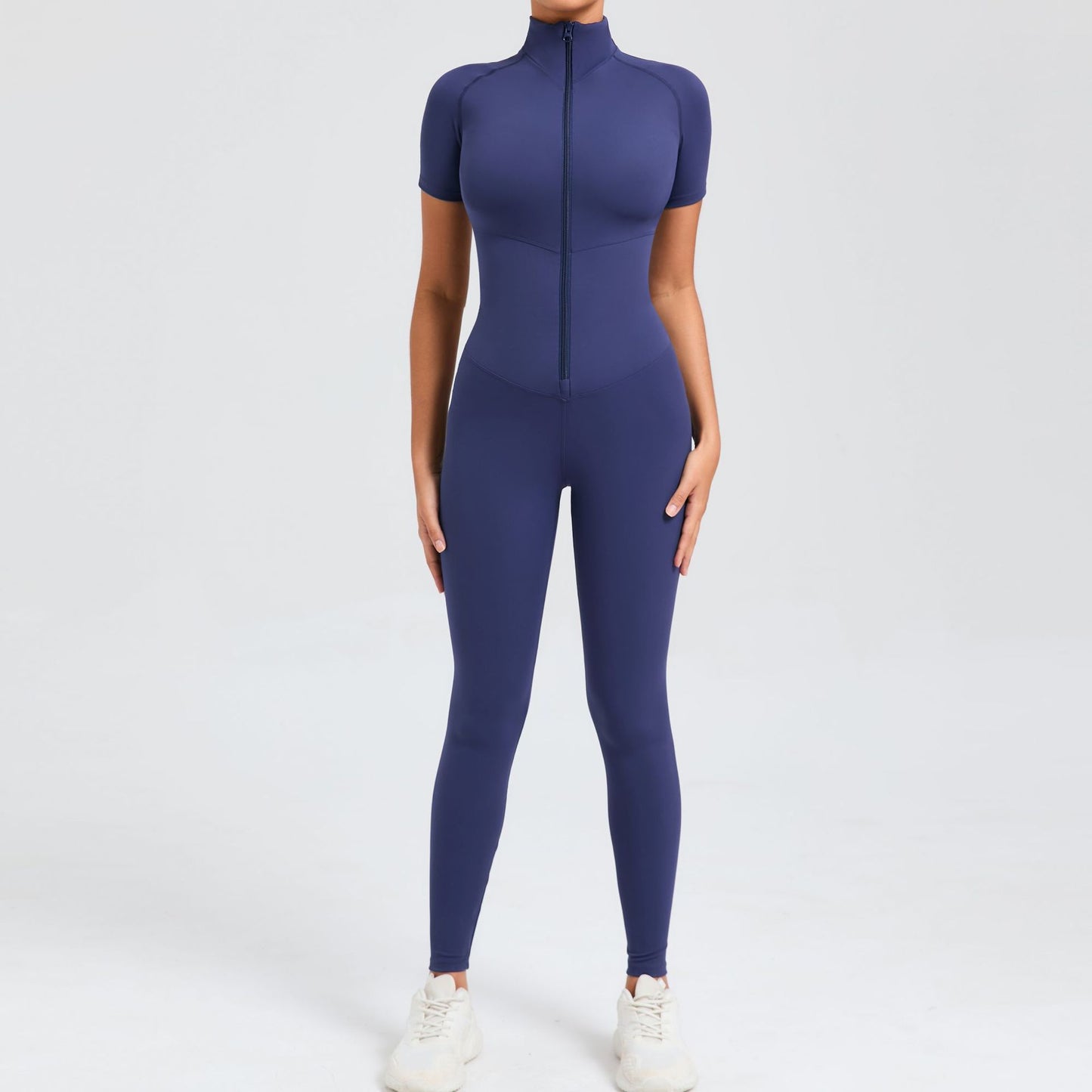 High Compression Zippered Short Sleeve Yoga Jumpsuit for Women Sculpting Bodysuit for Outdoor Fitness Active Wear Model 50320