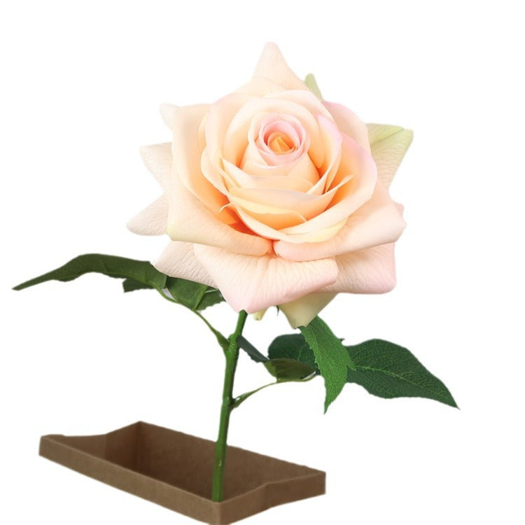 Lifelike Single Stem Artificial Rose with Realistic Touch - Moisture-Proof Large Decorative Flower for Living Room and Dining Table Centerpiece