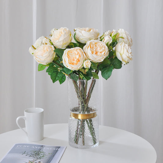 Realistic Two-Headed Tea Rose Artificial Flowers - Perfect for Weddings, Hotels, Home Decor, and Floral Arrangements - Ideal for Photography and Event Decoration