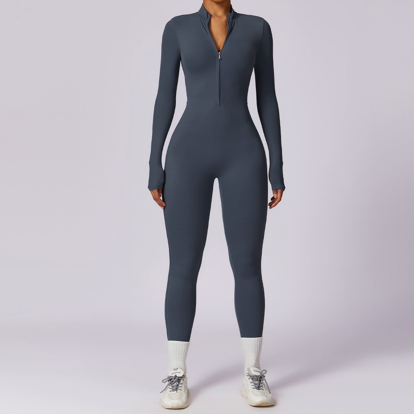 High Intensity Zip Up Long Sleeve Yoga Jumpsuit and Supportive Fitness Bodysuit for Optimal Performance Model 8306