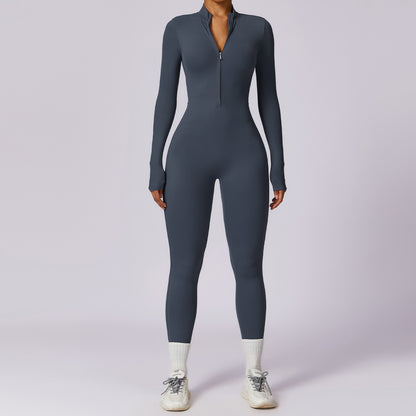 High Intensity Zip Up Long Sleeve Yoga Jumpsuit and Supportive Fitness Bodysuit for Optimal Performance Model 8306