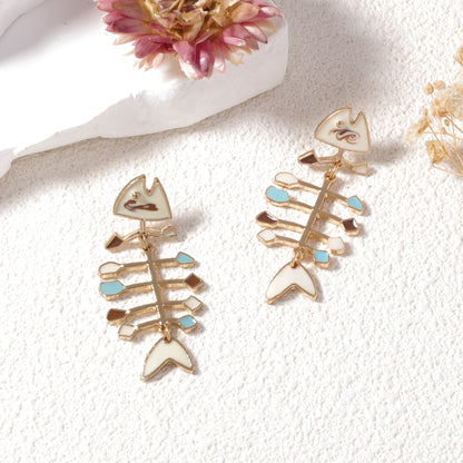 Unique Ocean Resort-Inspired Alloy Fishbone Dangle Earrings – Trendy, Versatile, and Minimalist Jewelry for Women