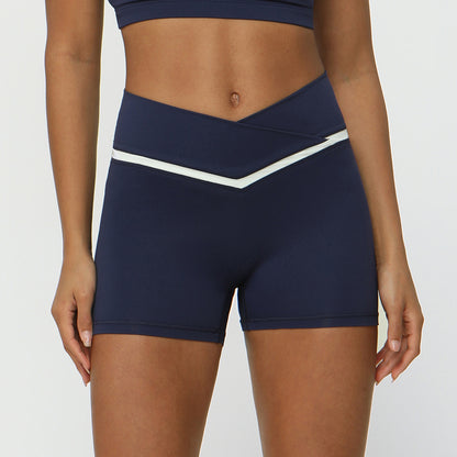 Color Block Cross Waist Athletic Shorts for Women Peachy Yoga and Running Capris for Fitness and Casual Wear