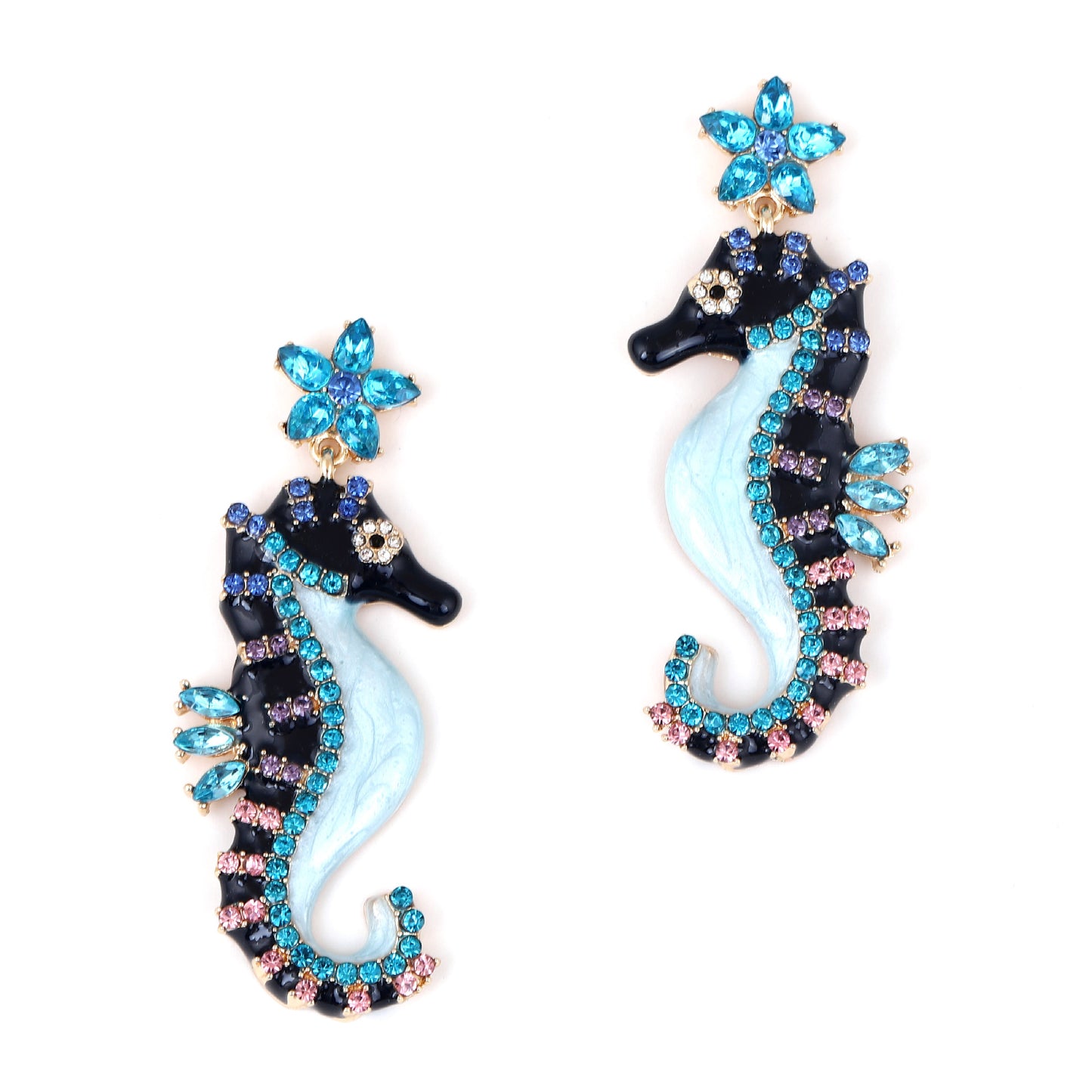 Chic Personality-Driven Lightweight Luxury Cute Seahorse Alloy Earrings with Sparkling Rhinestone Inlay - Perfect for Any Occasion!