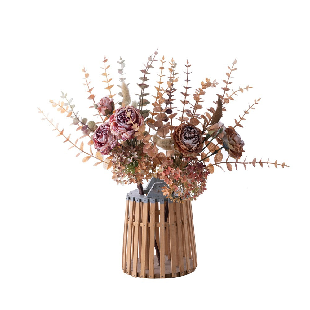 Wooden Forest-Inspired Rose Bouquet – Lifelike Artificial Flowers for Elegant Home Décor, INS-Style Greenery Crafting - MW89105