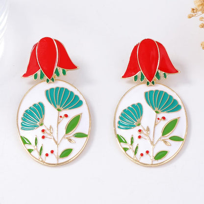 Elegant Minimalist Alloy Drop Oil 3D Floral Earrings - Unique Design for Effortless Style and Versatile Everyday Wear