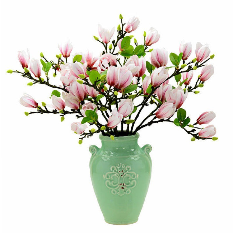 Realistic 3D Touch Magnolia Blossom Flower – Stunning Faux Floral Decor for Living Room and Dining Table Centerpiece