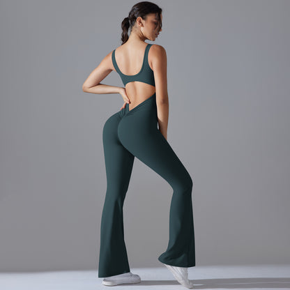 Sleek Solid Color High Back Bodysuit for Enhanced Lift Long Line Fit and Flattering Wide Leg Design for Running Fitness and Yoga