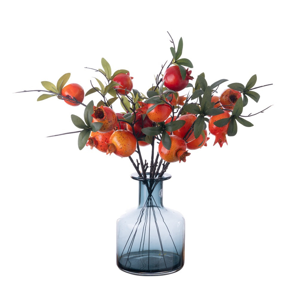 Realistic Two-Headed Pomegranate Faux Floral Arrangement - Home Decor Handheld Bouquet with Roses for Stunning Wall Display - INSMW65401