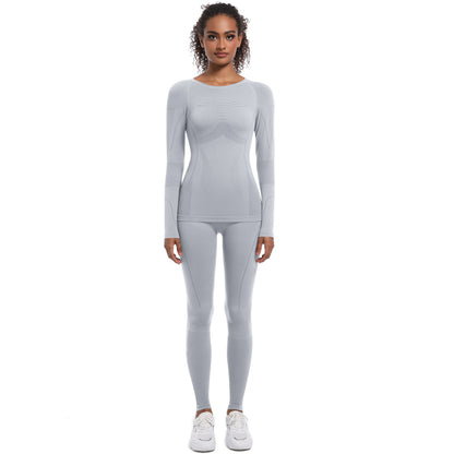 Seamless Knitted Long Sleeve Cycling Outfit Set for Women Yoga Body Shaping and Skiing Suit for Comfort and Performance