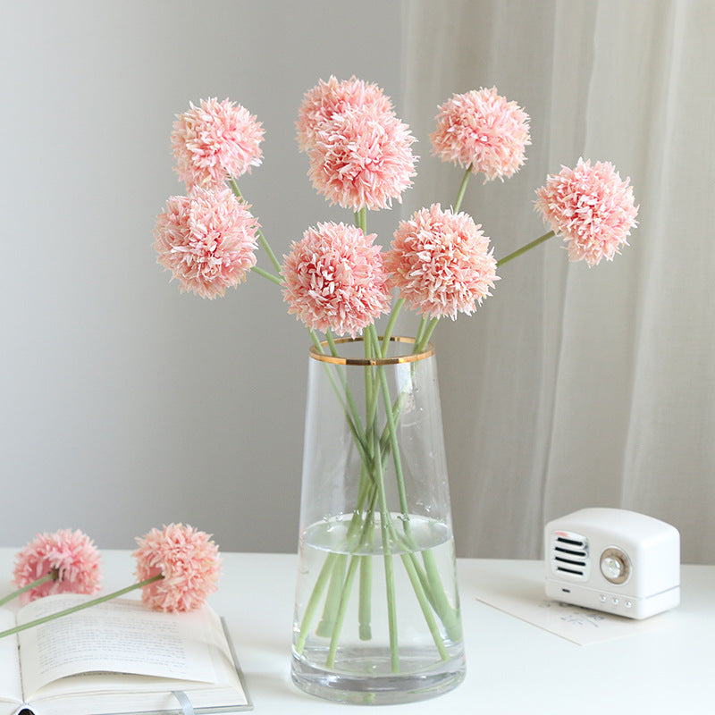 Realistic Miniature Single Stem Balls of Chrysanthemum - Golden Wire Ping Pong Flower - Perfect Indoor Table Decoration and Photography Prop for Elegant Home Interiors