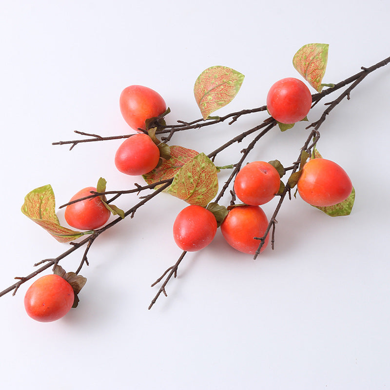 Realistic Pomegranate Fruit Branch Home Decor - Stunning Faux Plants with Lemon & Persimmon Accents for Vibrant Interior Displays