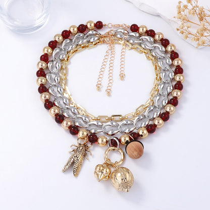 Bohemian Multi-Layered Charm Necklace featuring Unique Chain, Colorful Glass Beads, and Alloy Insect Pendant – Perfect for Casual Wear and Fashion Statements