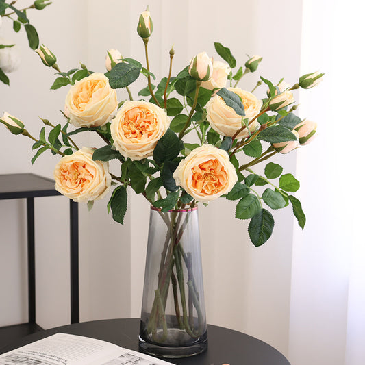 Realistic Long-Stemmed Austin Rose Flowers - 3-Head Silk Floral Arrangement for Festive Gifts, Available in 4 Vibrant Colors with Soft, Moisture-Resistant Finish