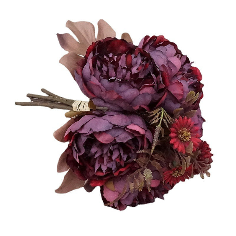 Stunning European-Style 5-Head Artificial Daisy and Peony Bouquet - Perfect for Home Decor, Wedding Celebrations, and Photography Studio Arrangements