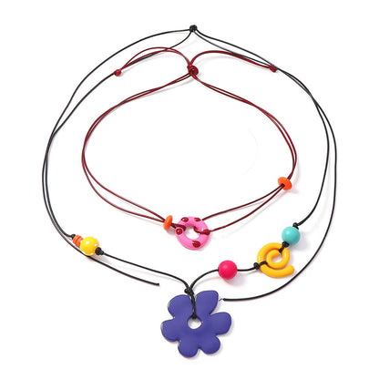 Bohemian-Inspired Floral Doughnut Pendant Necklace – Unique, Creative, and Versatile Double Layer Design for Any Occasion