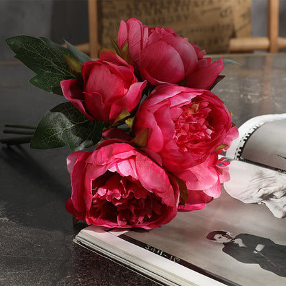 Realistic 6-Head Peony Flower Bouquet - Stunning Faux Floral Home Decor for Elegant Arrangements and Timeless Charm