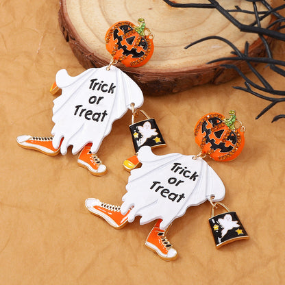 Whimsical Halloween Pumpkin Head Earrings – Unique Alloy Design with Dazzling Zircon Stones for a Fun and Festive Look