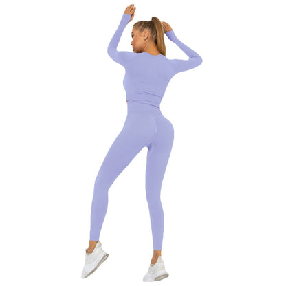 Seamless Knit Long Sleeve and Leggings Yoga Set for Women and Functional Activewear for Fitness and Everyday Wear