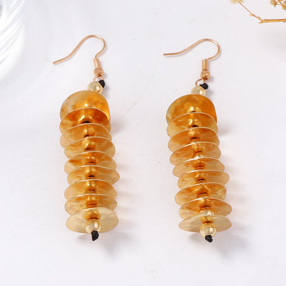 Trendy Vintage-Inspired Metal Geometric Round Disk Drop Earrings - Chic Punk Luxe Style Perfect for Casual Outfits