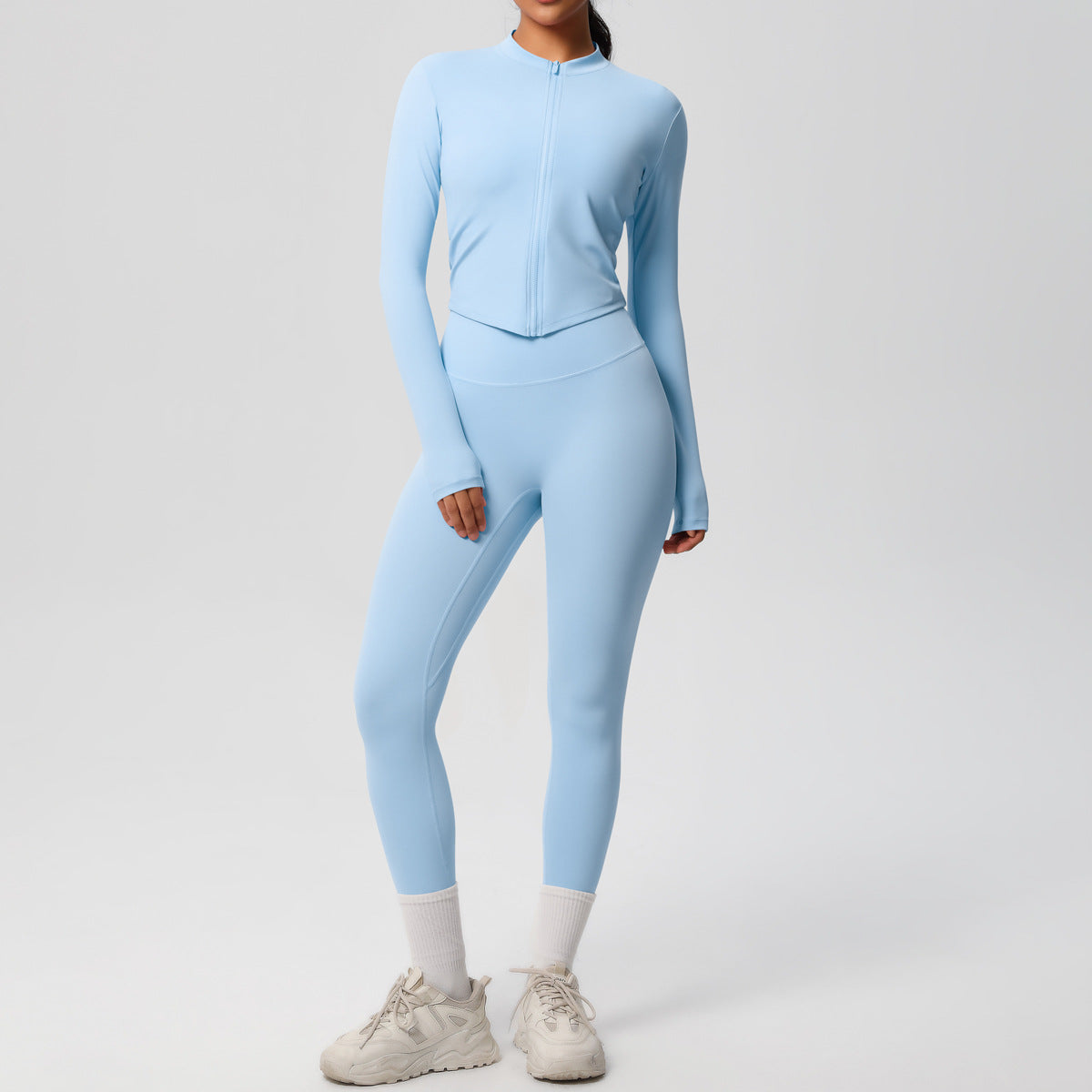 High Waisted Tight Yoga Pants and Long Sleeve Zip Jacket Set Sculpting Sportswear for Comfort and Performance