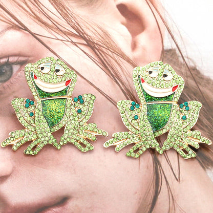 Charming Cartoon Vintage-Inspired Cute Frog Alloys with Rhinestone Earrings – Simple Yet Stylish Jewelry for Every Occasion