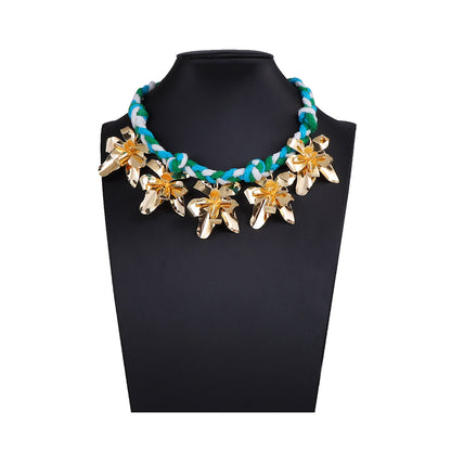 Bohemian Handmade Woven Flower Pendant Necklace for Women - Unique, Artisan-Designed, and Eye-Catching Statement Jewelry