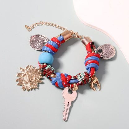 Bohemian Versatile Handmade Woven Rope Bracelet with Alloy Charms - Stylish and Unique Women's Accessory for Every Occasion