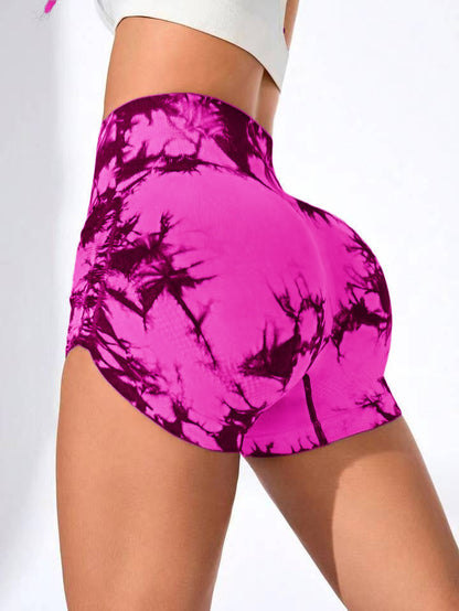 High Waisted Side Pleat Tie Dye Seamless Yoga Shorts for Peachy for Fitness Running and Everyday Workout