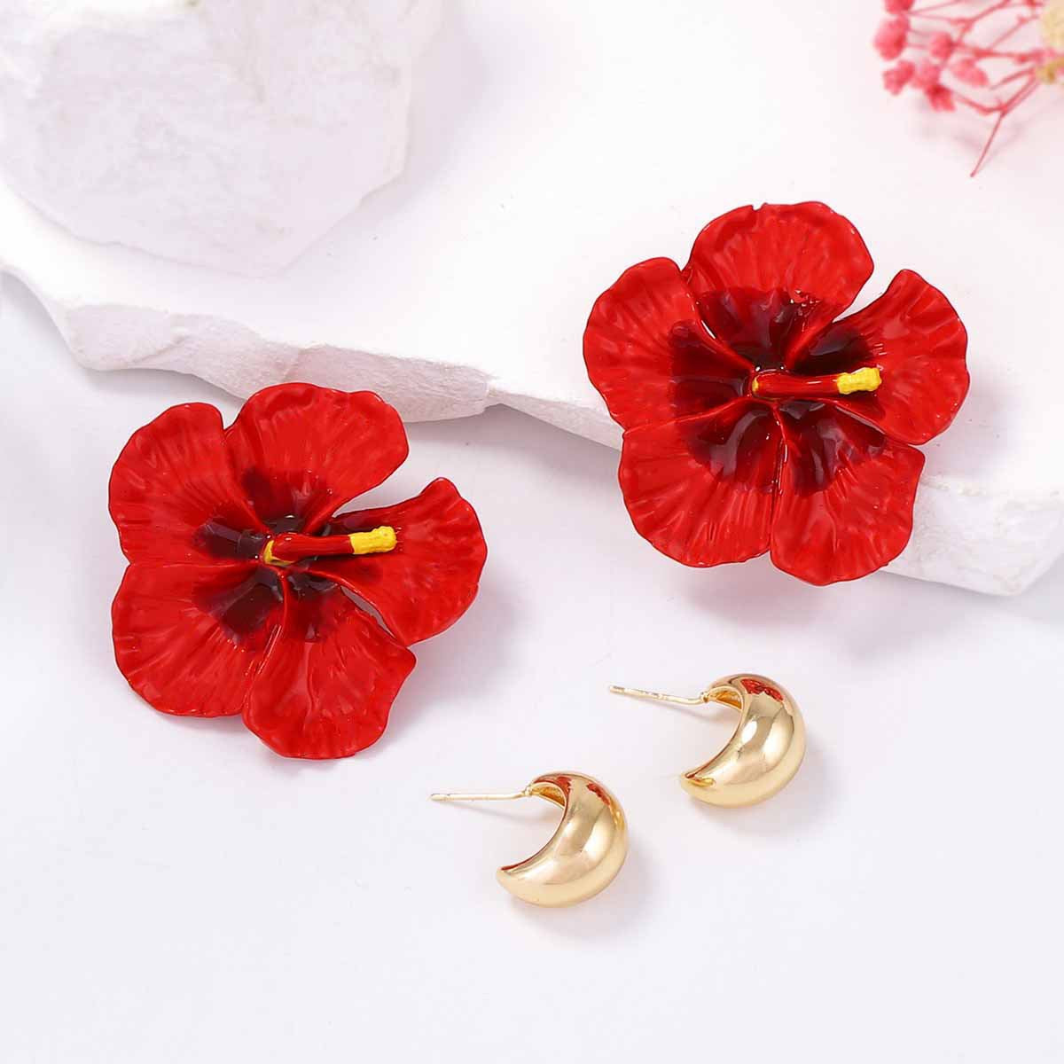 Versatile Floral Hoop Earring Set - Perfect for Everyday Wear, Commuting, and Featuring Durable Alloy with Stylish Drip Oil Flower Design - 4-Piece CCB Earring Collection